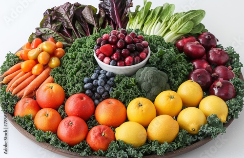 A vibrant display of various fresh vegetables meticulously arranged on a platter  emphasizing healthy eating and nutrition
