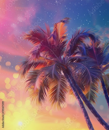 Two Palm Trees Silhouetted in the Sunset