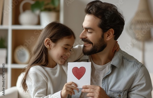 Man and Little Girl Holding Heart Card