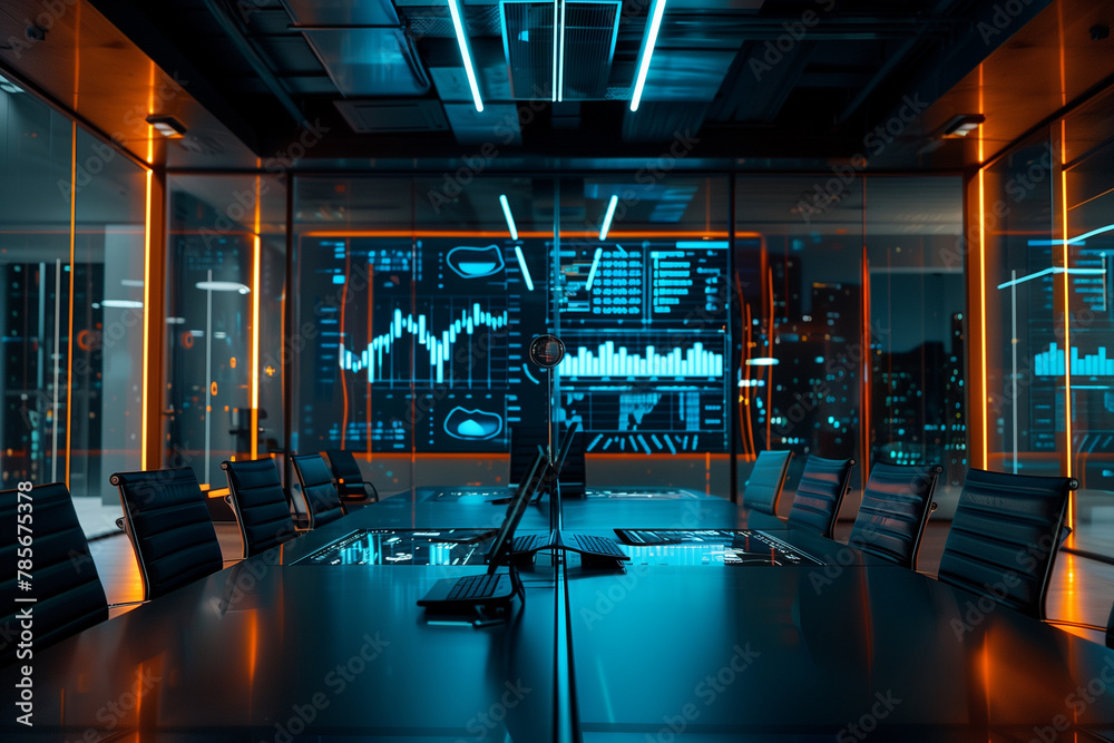 minimalist photo showcasing a sleek conference room setup with digital screens displaying real-time data and interactive presentations, photo minimalist photo showcasing a sleek conference room setup with digital screens displaying real-time data and interactive presentations, photo