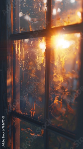 sunrise through an old window in an abandoned house