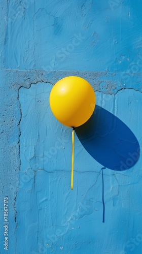 yellow ballon on a blue background in sunlight