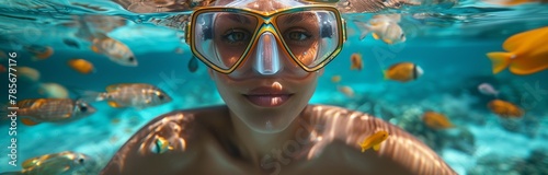 beautiful woman snorkeling underwater on a vacation in the sea © Ivana