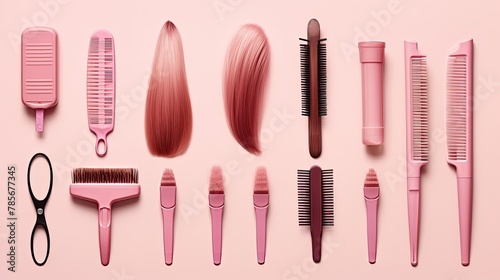 Professional tools for hair dyeing on pink background