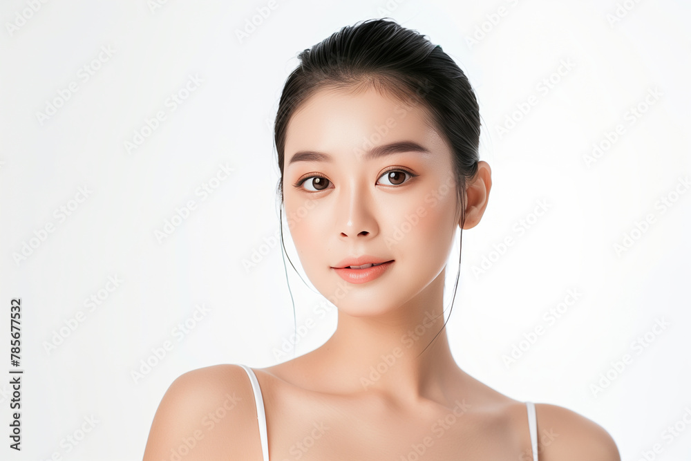 Asian woman with clean and delicate skin posing for beauty photography on an isolated background Asian woman with clean and delicate skin posing for beauty photography on an isolated background
