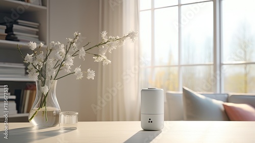 spraying floral air freshener with fresh flowers