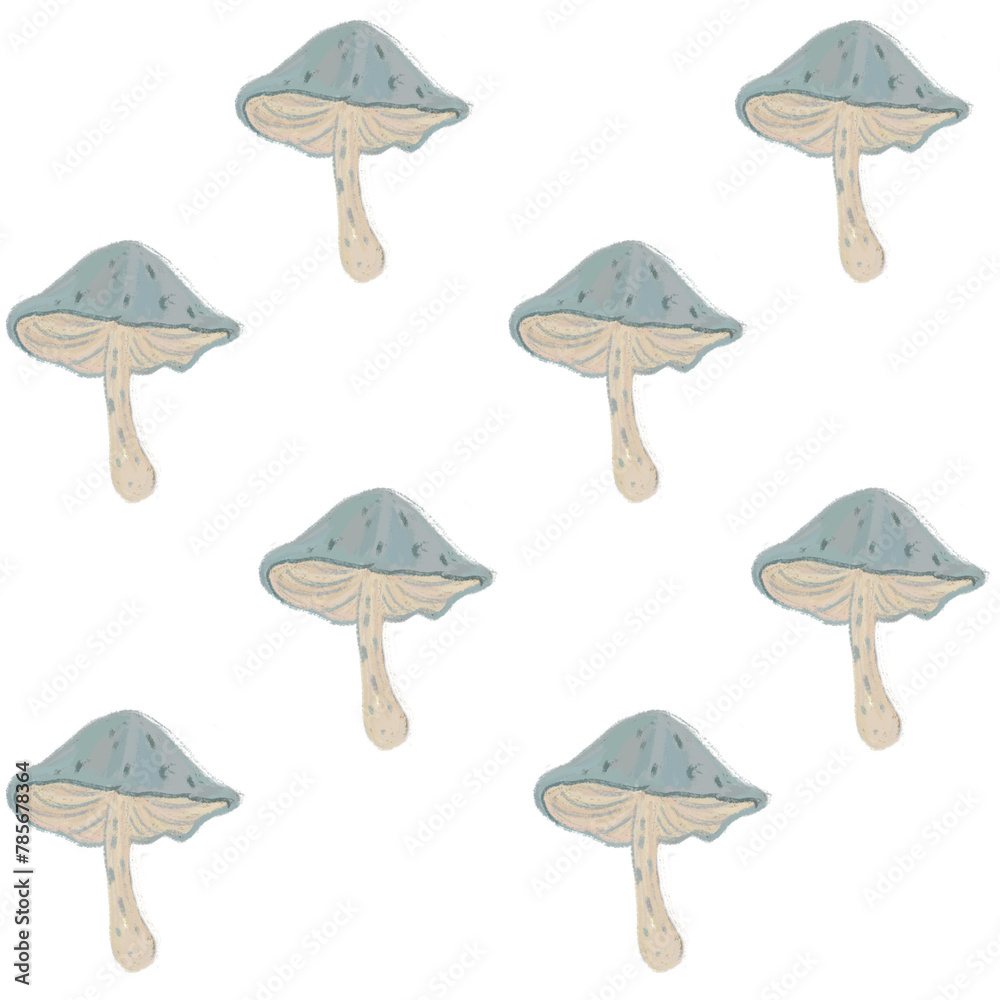 Seamless floral forest transparent pattern with mushrooms. Children's stylized pencil illustration for textile and paper design. Seamless floral forest transparent pattern with mushrooms. Children's stylized pencil illustration for textile and paper design.
