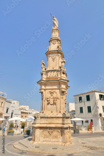 Ostuni square with Saint Orontius' column, Italy