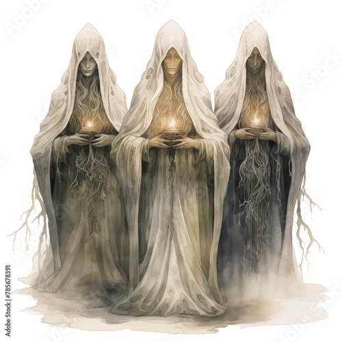 Illustration of the Norns on a White Background