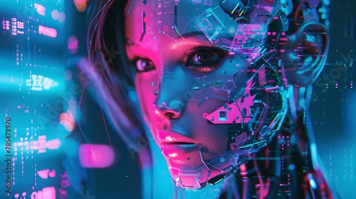 portrait of cyberpunk cyborg woman