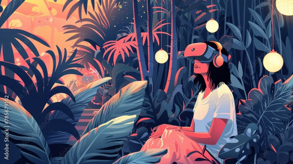 Playful illustrations engaging with the virtual world   AI generated illustration