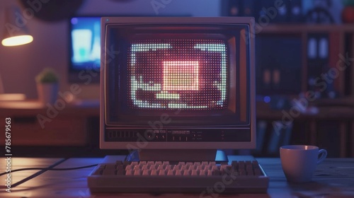 Retro computer monitor with pixelated graphics   AI generated illustration