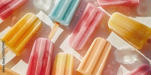 Popsicles on table, colorful natural summer ice cream photo