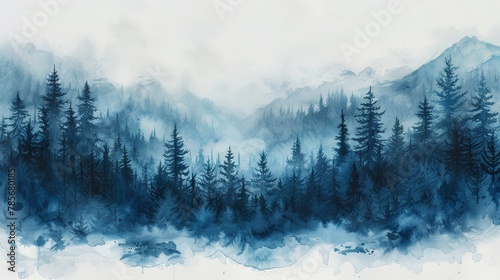 Boho Retro Watercolor Forest Frame Illustration Generative AI