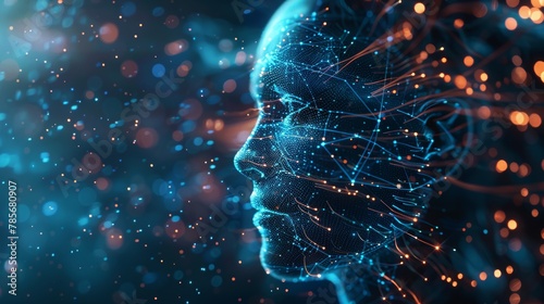 Digital Illustration of AI Head with Data Streams Generative AI