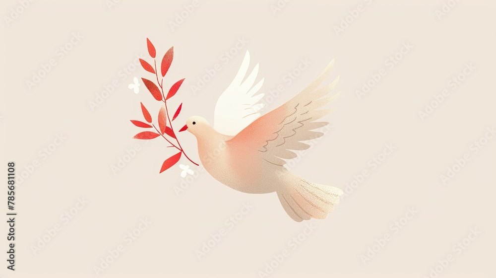 Obraz premium Peaceful Dove with Olive Branch - Softly Colored Illustration Generative AI