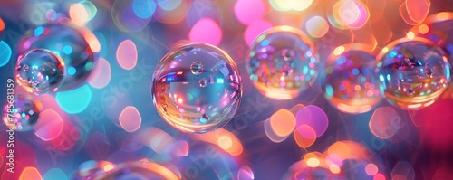 Vibrant and mesmerizing close-up of floating color-changing balls, reflecting the rooms energy photo