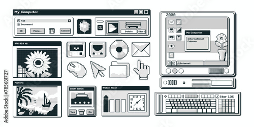 Pixel art of old user interface elements. The aesthetics of retro games of the 80s-90s. Fashionable vector illustration.