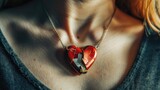 dream where a person finds a broken heart-shaped locket and repairs it, symbolizing self-love and forgiveness