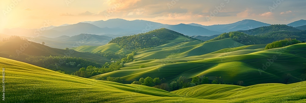 Green hills and beautiful blue sky, nature background
