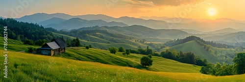 Green hills and beautiful blue sky, nature background © inspiretta