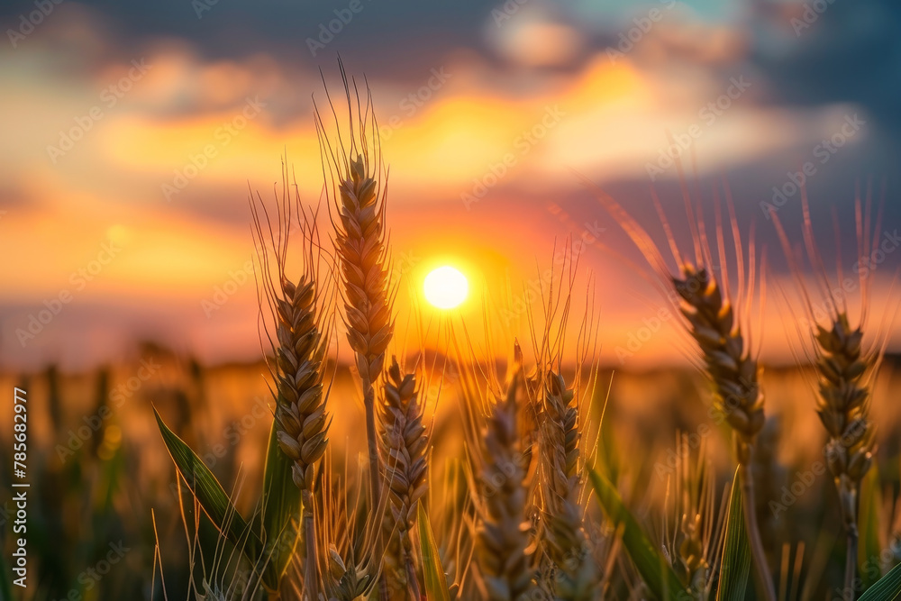 A field of wheat with a sun in the sky