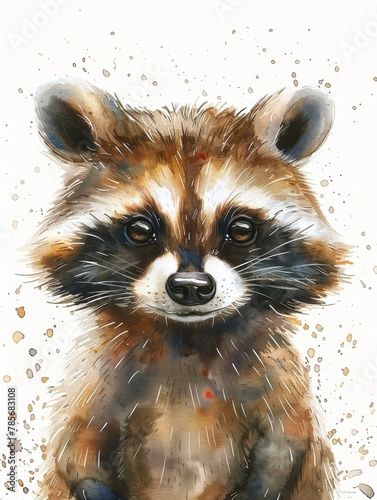 Cute Raccoon Watercolor Illustration for Nursery Room Decor Generative AI photo