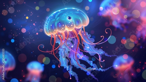 Jolly jellyfish with shimmering tentacles   AI generated illustration photo