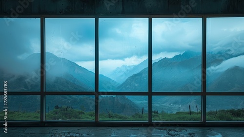Surreal landscapes visible through the windows AI generated illustration
