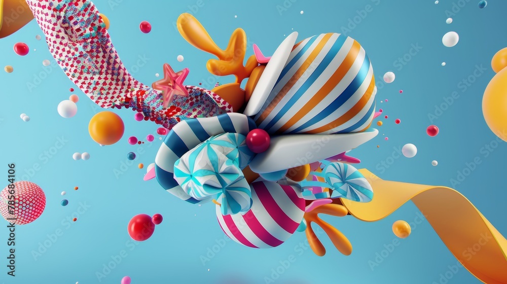 Vibrant and abstract flying objects rendered in a unique 3d style AI generated illustration Vibrant and abstract flying objects rendered in a unique 3d style AI generated illustration