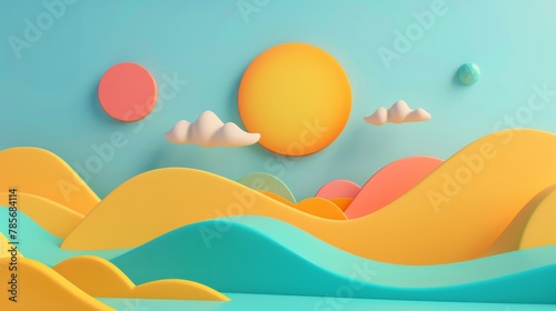 Vibrant and cheerful shapes floating above the horizon AI generated illustration © ArtStage