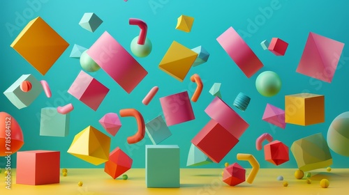 Vibrant and colorful 3d render of floating geometric shapes   AI generated illustration