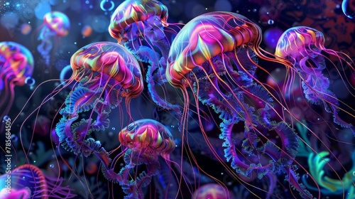 Vibrant jellyfish with propellers AI generated illustration