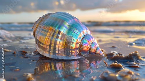 Whimsical seashell with a shiny plastic look AI generated illustration