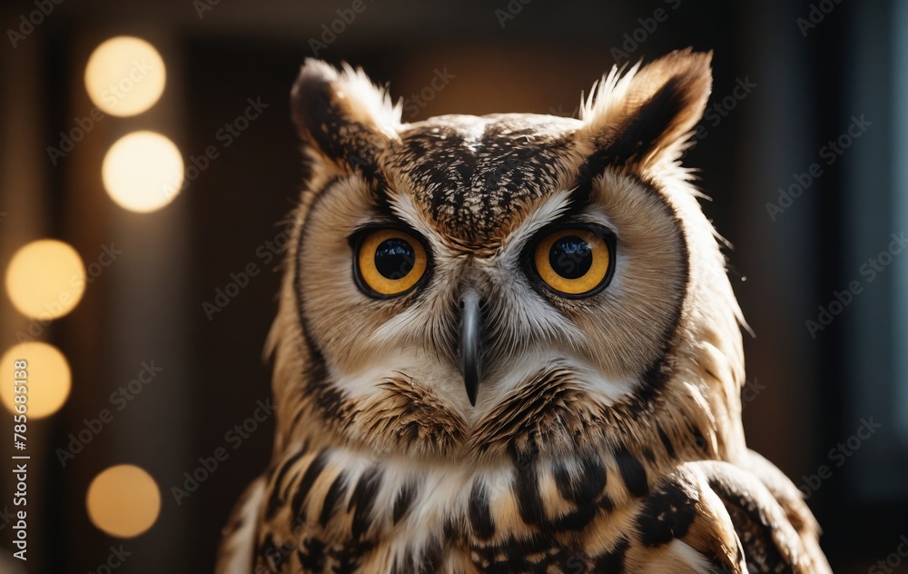 Mesmerizing Close-Up: Ornate Owl against Bokeh Lights Mesmerizing Close-Up: Ornate Owl against Bokeh Lights
