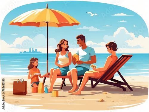 Happy family having a rest on a summer beach