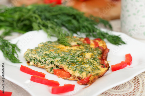 Omelette with sweet pepper and a dill