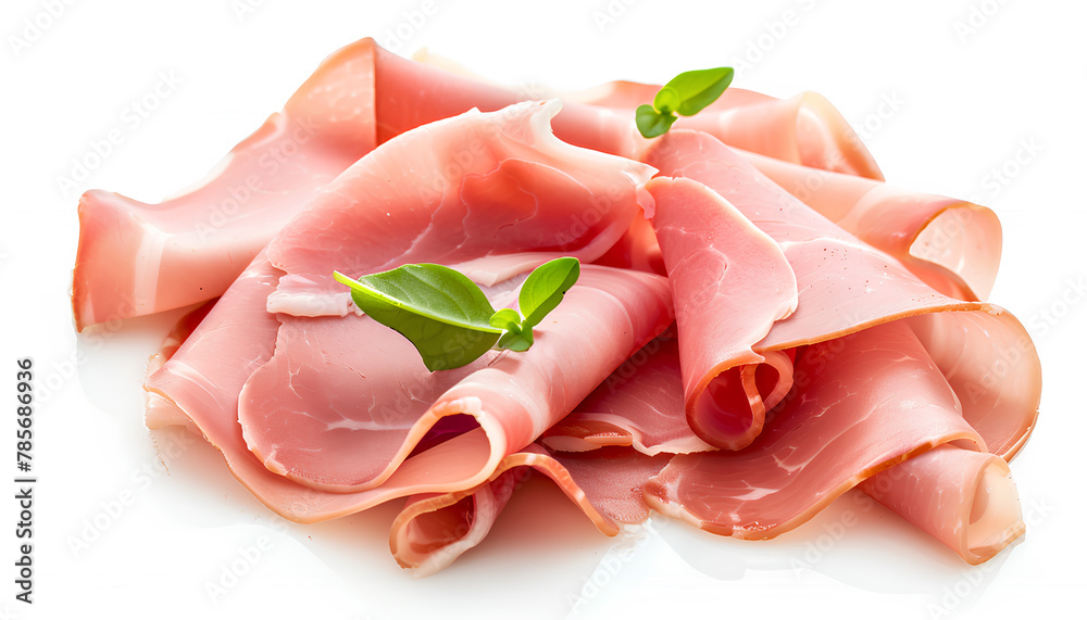Delicious ham slices isolated on white background Delicious ham slices isolated on white background