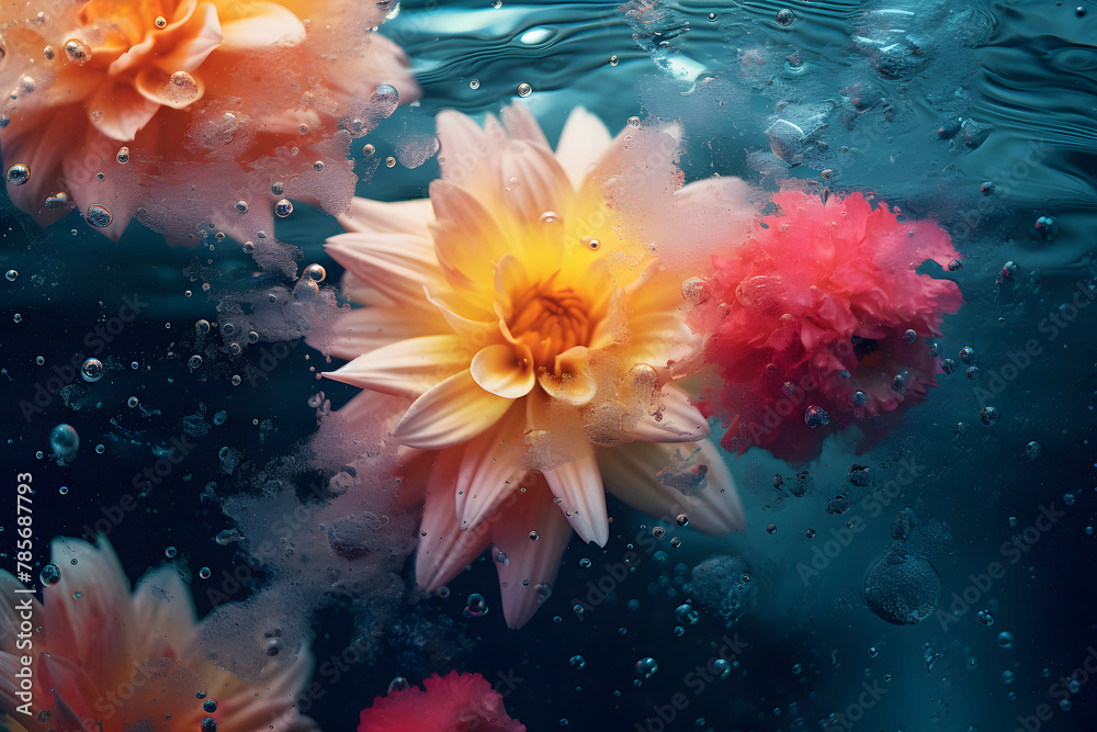 Spring colorful flowers in water, nature concept Spring colorful flowers in water, nature concept