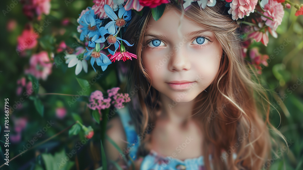 portrait of a girl with a wreath of flowers portrait of a girl with a wreath of flowers