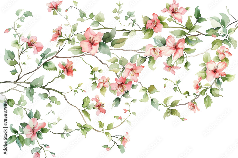Watercolor Floral Vines and Butterflies: Delicate Nature Art Collection