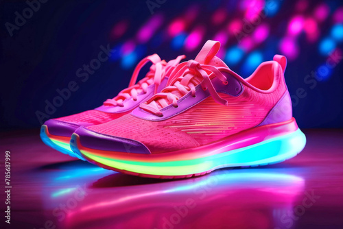 Blue, purple and red futuristic neon sneaker, fashion mode