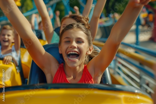 Children having fun on a roller coaster