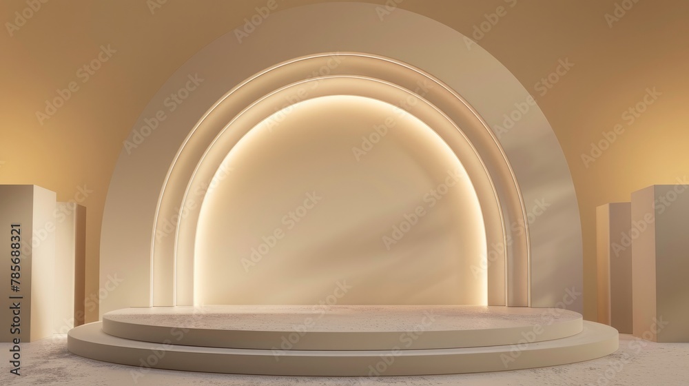 A 3D rendered abstract podium, ideal for product presentations, with a sleek and modern backdrop A 3D rendered abstract podium, ideal for product presentations, with a sleek and modern backdrop