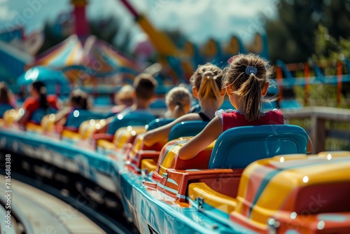 Children having fun on a roller coaster photo