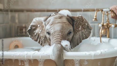 detailed closeup of elephant with large tusks and textured skin captured outdoors in wildlife
 photo