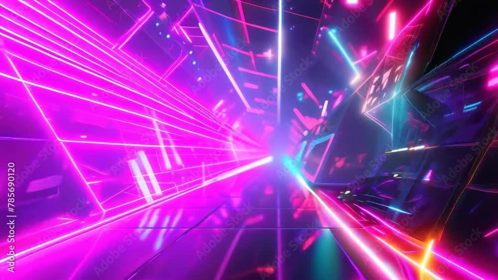 Neon geometry hurtles towards the viewer, a hypnotic tunnel of light and motion, creating a sense of dynamic energy and futuristic travel. A gamer's virtual background in VR Neon geometry hurtles towards the viewer, a hypnotic tunnel of light and motion, creating a sense of dynamic energy and futuristic travel. A gamer's virtual background in VR