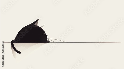 Minimalist Boho Line Art Cat in a Box Generative AI photo