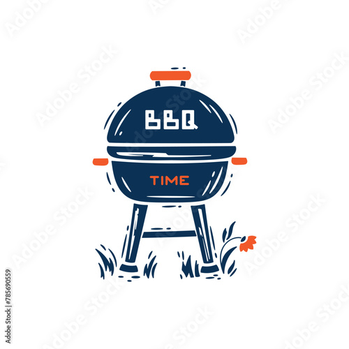 BBQ Time. Grill Barbecue Party. Portable Charcoal Grill Vector illustration.