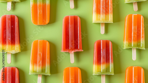 bright colorful ice lollies, Popsicle on a plain background red, orange, green and yellow tones pattern
